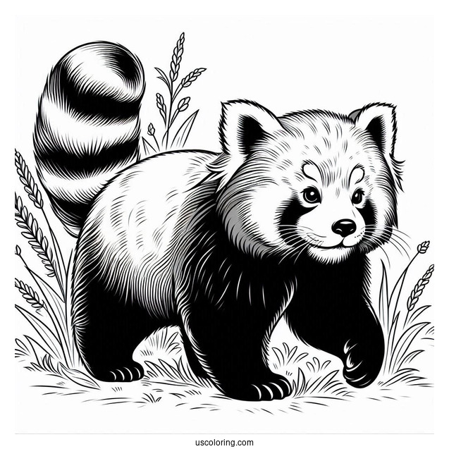 Red Panda Walking In Long Grass