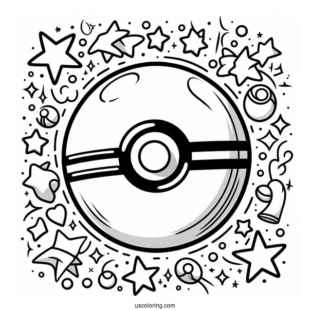 Pokéball Coloring Page Varieties Surrounded By Stars