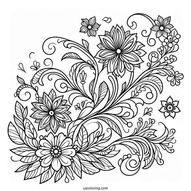 Easy Flowing Floral Pattern Coloring Page