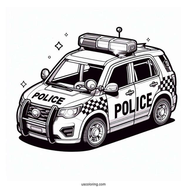 Anime Police Car Coloring Page For Preschoolers