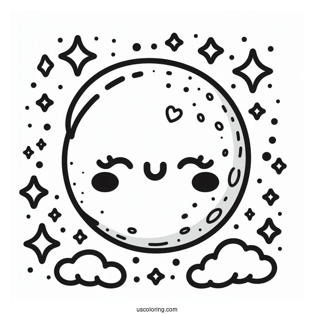 Easy Kawaii Style Moon Coloring Page