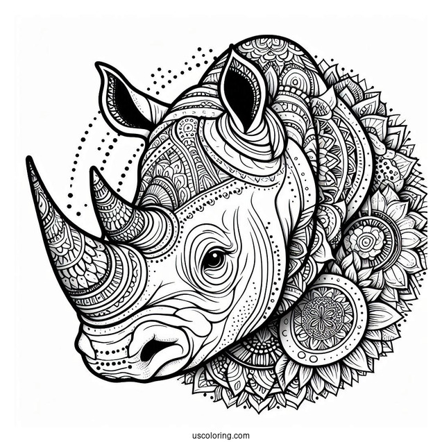 Rhino Mandala Coloring Page For Adults