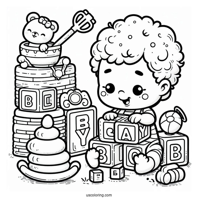 Baby Coloring Page Of Toys Alphabet Blocks And Rock A Stack