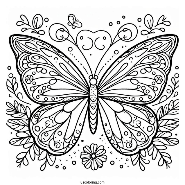 Butterfly With Large Wings Coloring In For Kids
