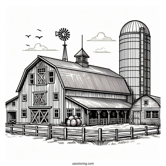 Detailed Farm Barn With Silo