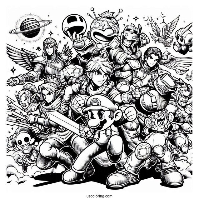 Detailed Super Smash Bros Coloring Page Poster