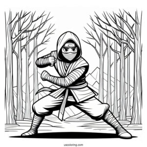 Ninja In A Fighting Stance In The Forest