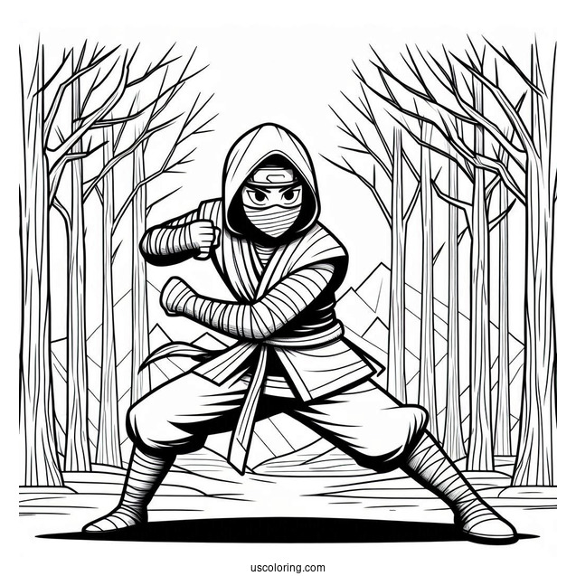 Ninja In A Fighting Stance In The Forest
