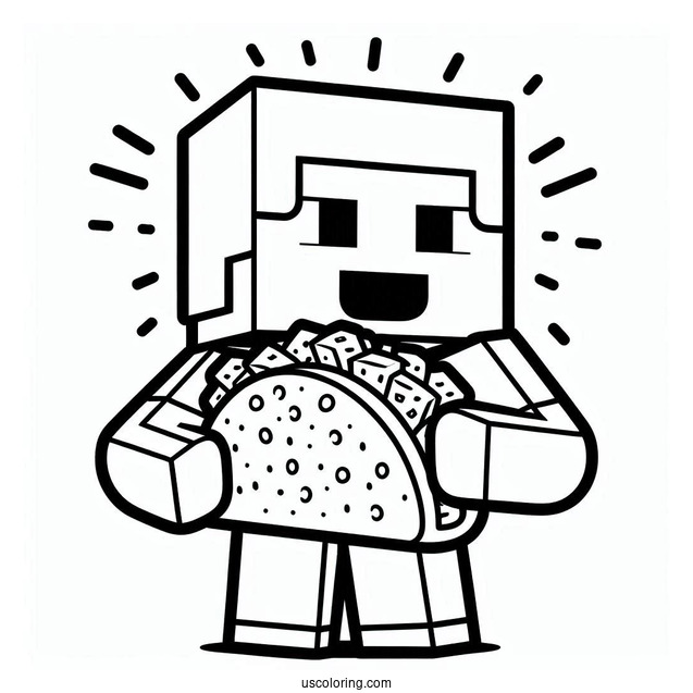Minecraft Steve Eating Taco Coloring Page For Kids