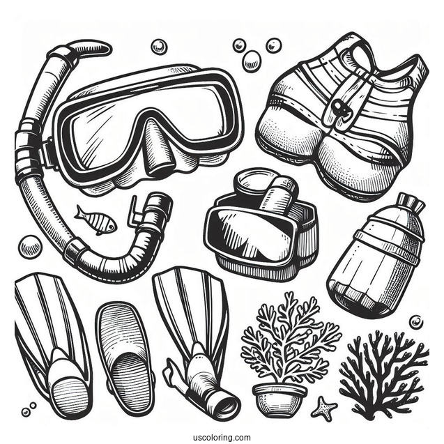 Summer Coloring Page Of Snorkeling Gear