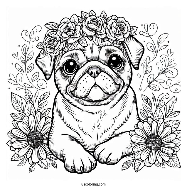 Coloring Page Of Pug With Tilted Head