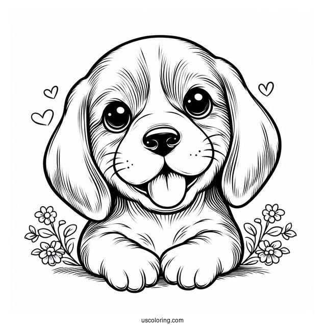 Beagle Puppy With Tongue Out Coloring In