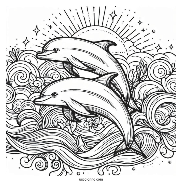Two Dolphins Swimming In Waves