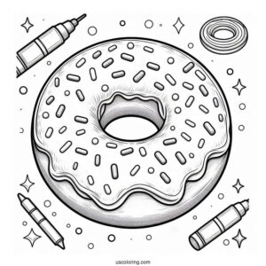 Simple Outline Of Glazed Donut With Sprinkles