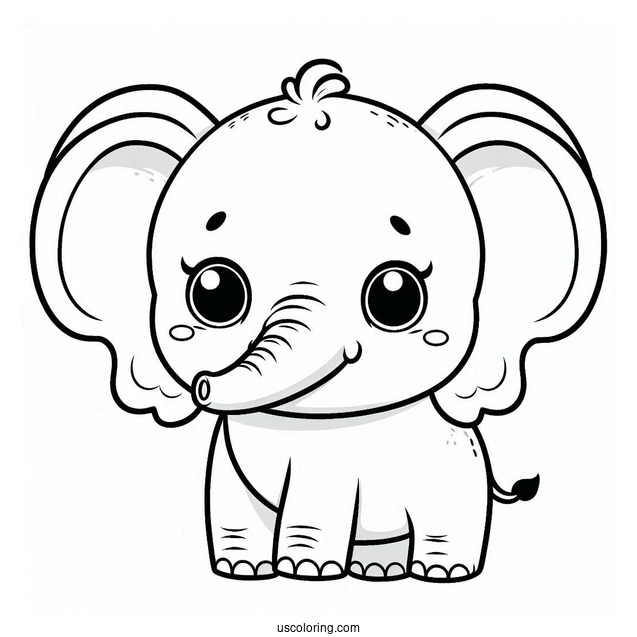 Cute Elephant With Big Ears Coloring Sheet