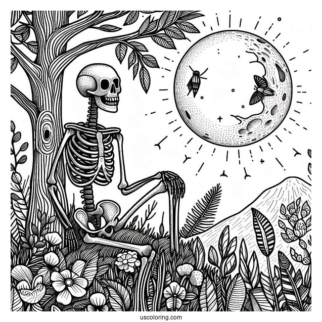 Detailed Skeleton Coloring Page In Nature