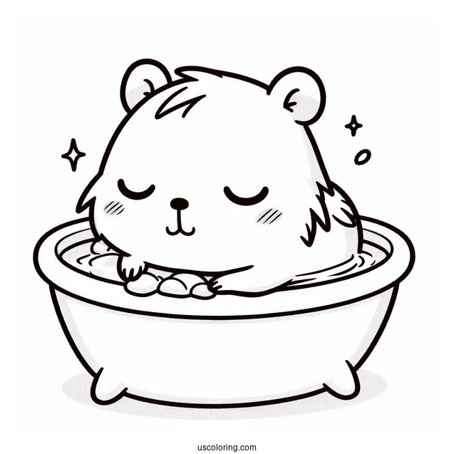 Chibi Capybara Coloring Page Sleeping On The Bath