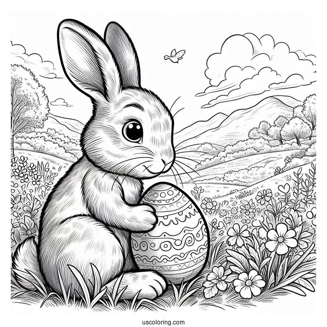 Peter Rabbit Coloring Page Holding An Easter Egg In A Field