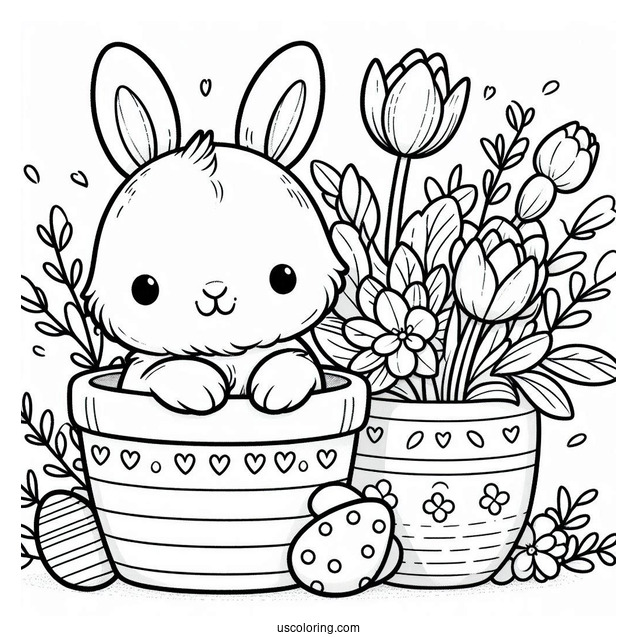 Hoppy Easter Bunny Coloring Page Inside Flower Pot