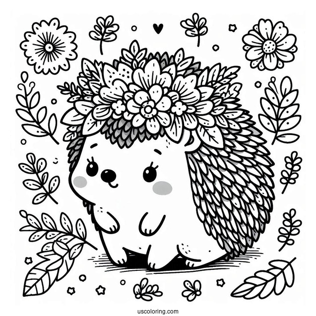 Cute Coloring Page Hedgehog Wearing A Flower Crown