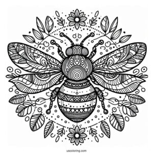 Complex Bumblebee In Nature Pattern Coloring Page