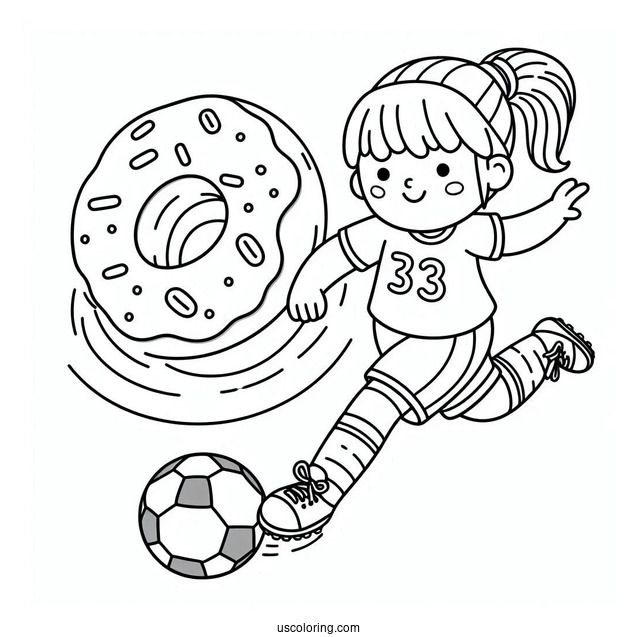 Athletic Donut Coloring Page Playing Soccer For Kids