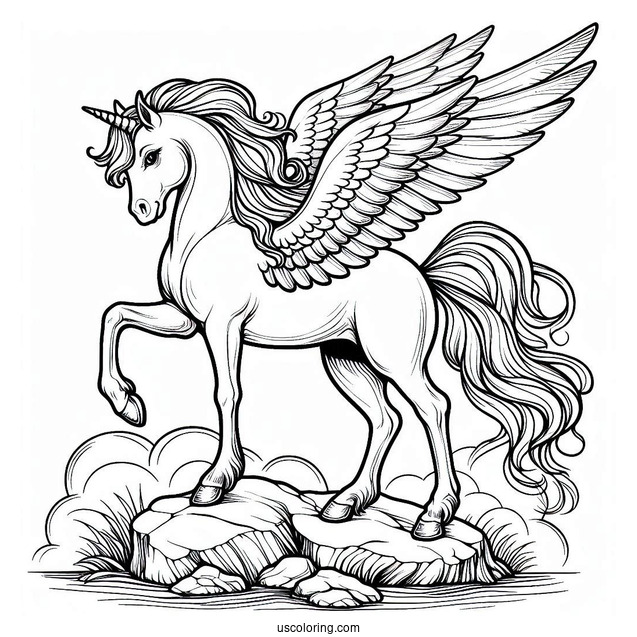 Pegasus Coloring Page Standing On A Rock