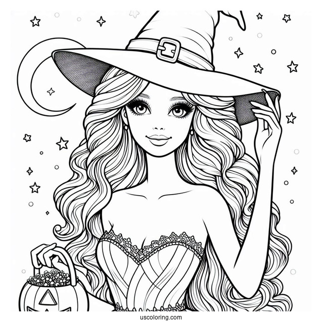 Barbie Wearing Witches Hat On Halloween