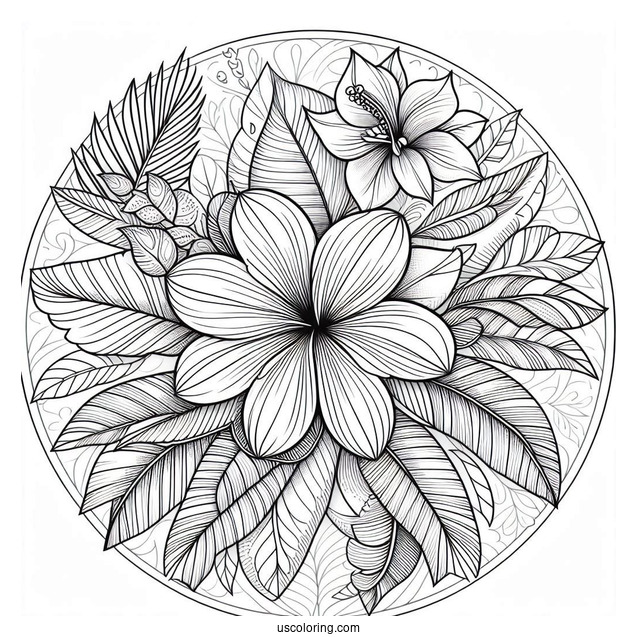 Tropical Flower Mandala Coloring Page