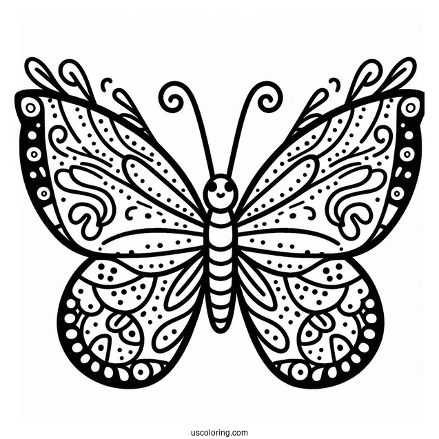 Cartoon Butterfly Coloring Page With Rounded Wings For Preschoolers