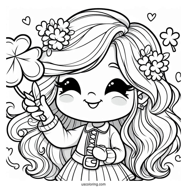 Smiling St. Patrick's Day Coloring Page Holding A Shamrock For Kids