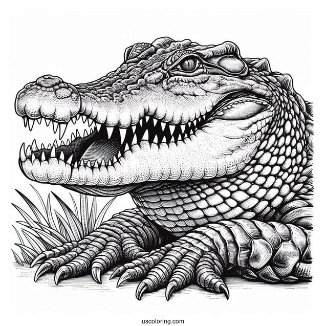 Detailed Saltwater Crocodile With Teeth Showing
