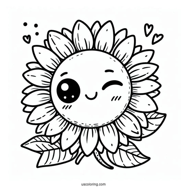 Cute Winking Sunflower Coloring In