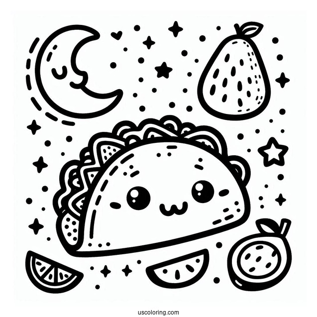 Easy Taco Coloring Page Outline For Preschoolers