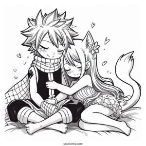 Manga Coloring Page Of Cute Fairy Tail Natsu And Lucy Cuddling