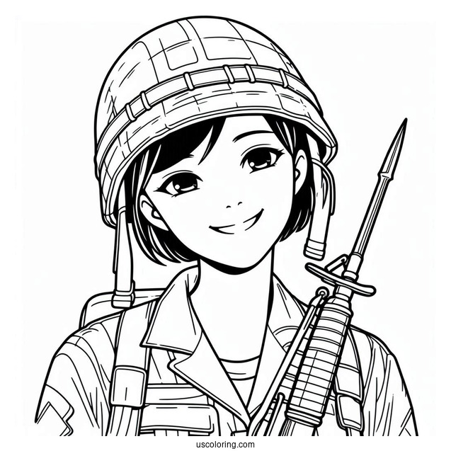 Easy Outline Of Smiling Soldier Coloring Page With Bayonet For Kids