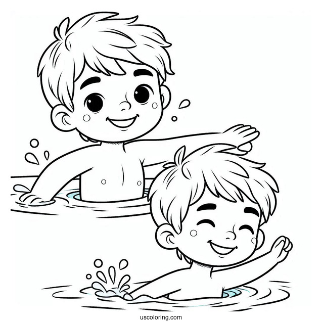 Smiling Boy Swimming Coloring Page In The Pool