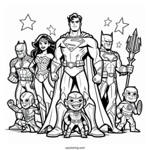 Cartoon Justice League Coloring Page With Major And Minor Characters