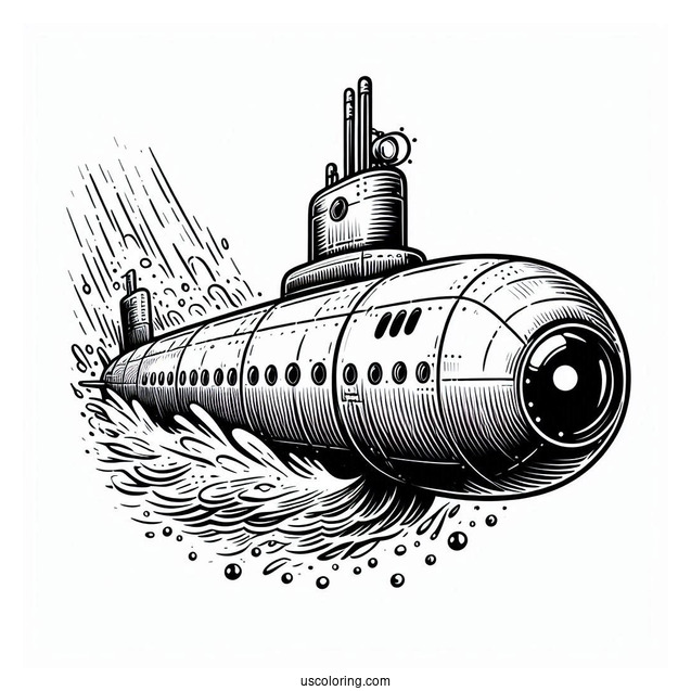 Submarine Coloring Page Of Submersible Surfacing From The Waters
