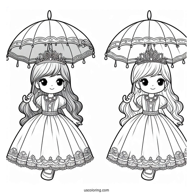 Princess Coloring Page Of Easy Little Princess Holding Umbrella