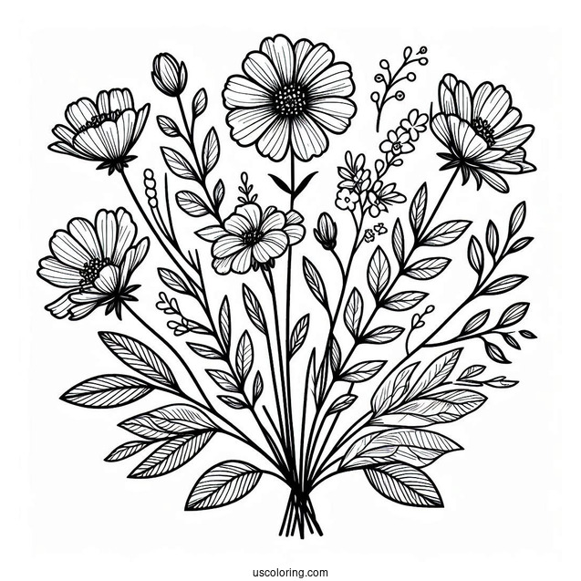 Flower Coloring Pages Of Easy Wildflower Bouquet