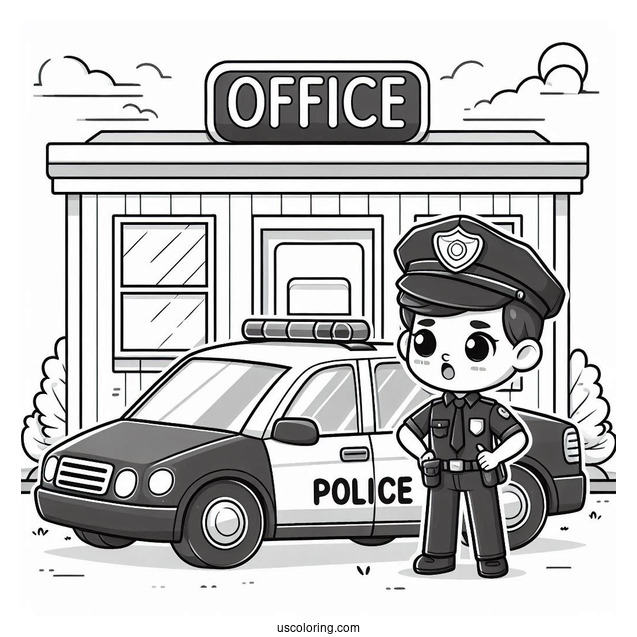 Office Standing Outside Police Car Coloring Page Speaking To Children