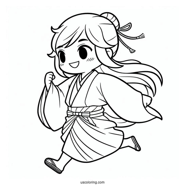 Easy Outline Of Running Tanjiro Coloring Page For Kids