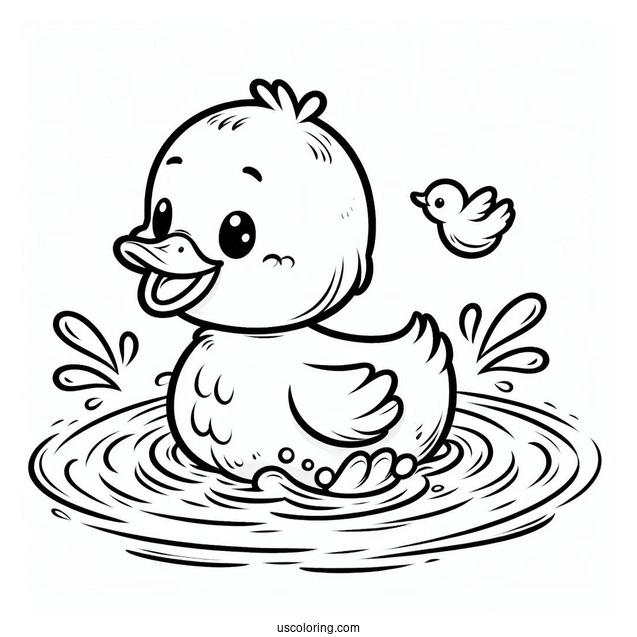 Playful Duck Splashing in Water Coloring Sheet For Preschoolers