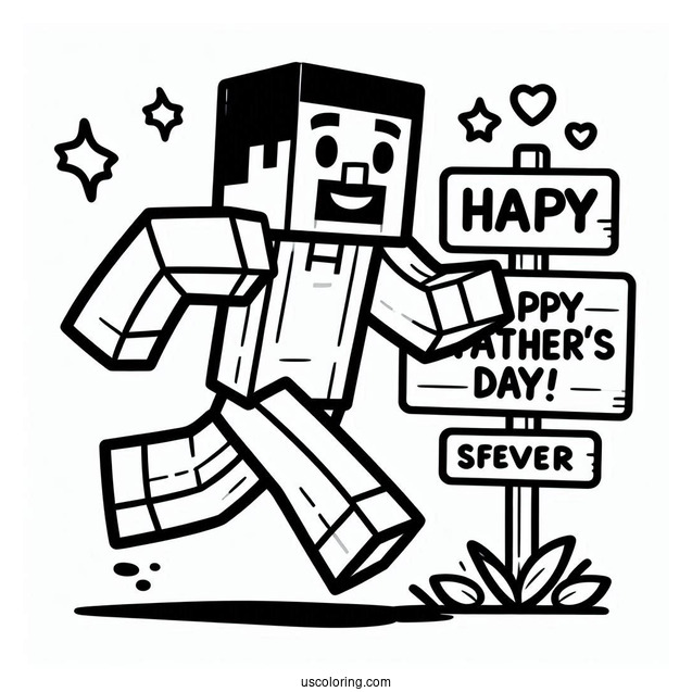 Minecraft Steve Running With Happy Father's Day Coloring Page Of Sign