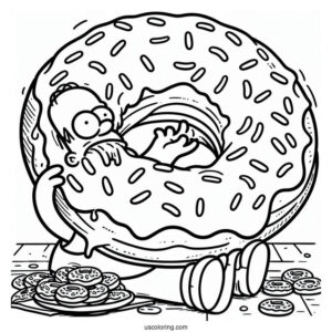 Coloring Page Of Homer Eating Big Donut