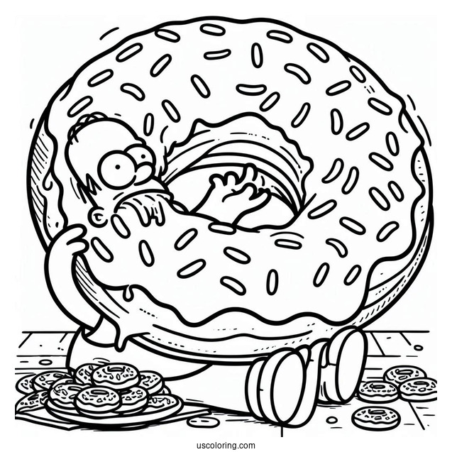 Coloring Page Of Homer Eating Big Donut