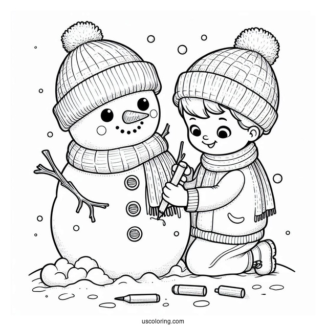 Realistic Looking Snowman Being Made By Kids