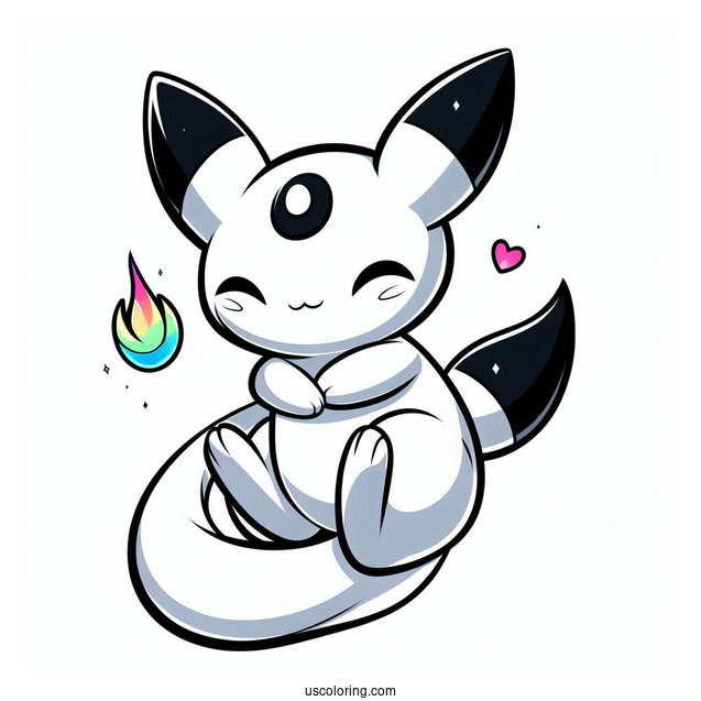 Kawaii Umbreon Hugging Mew Coloring Page For Kids