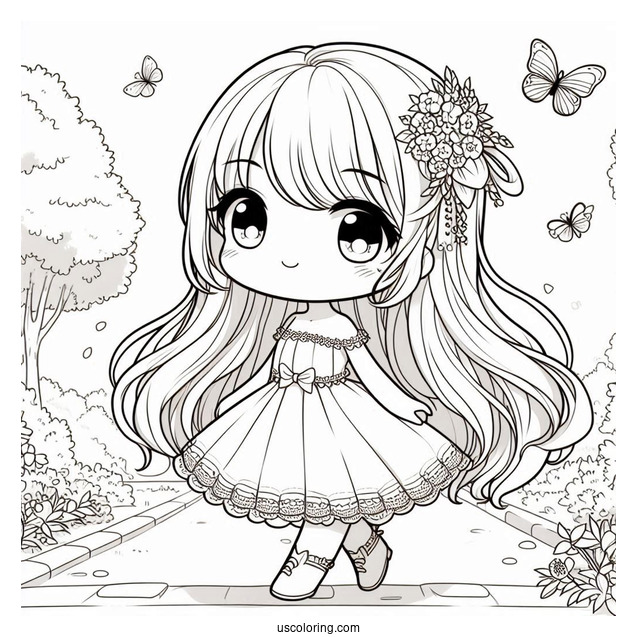 Chibi Girl In A Pretty Dress Walking In Nature